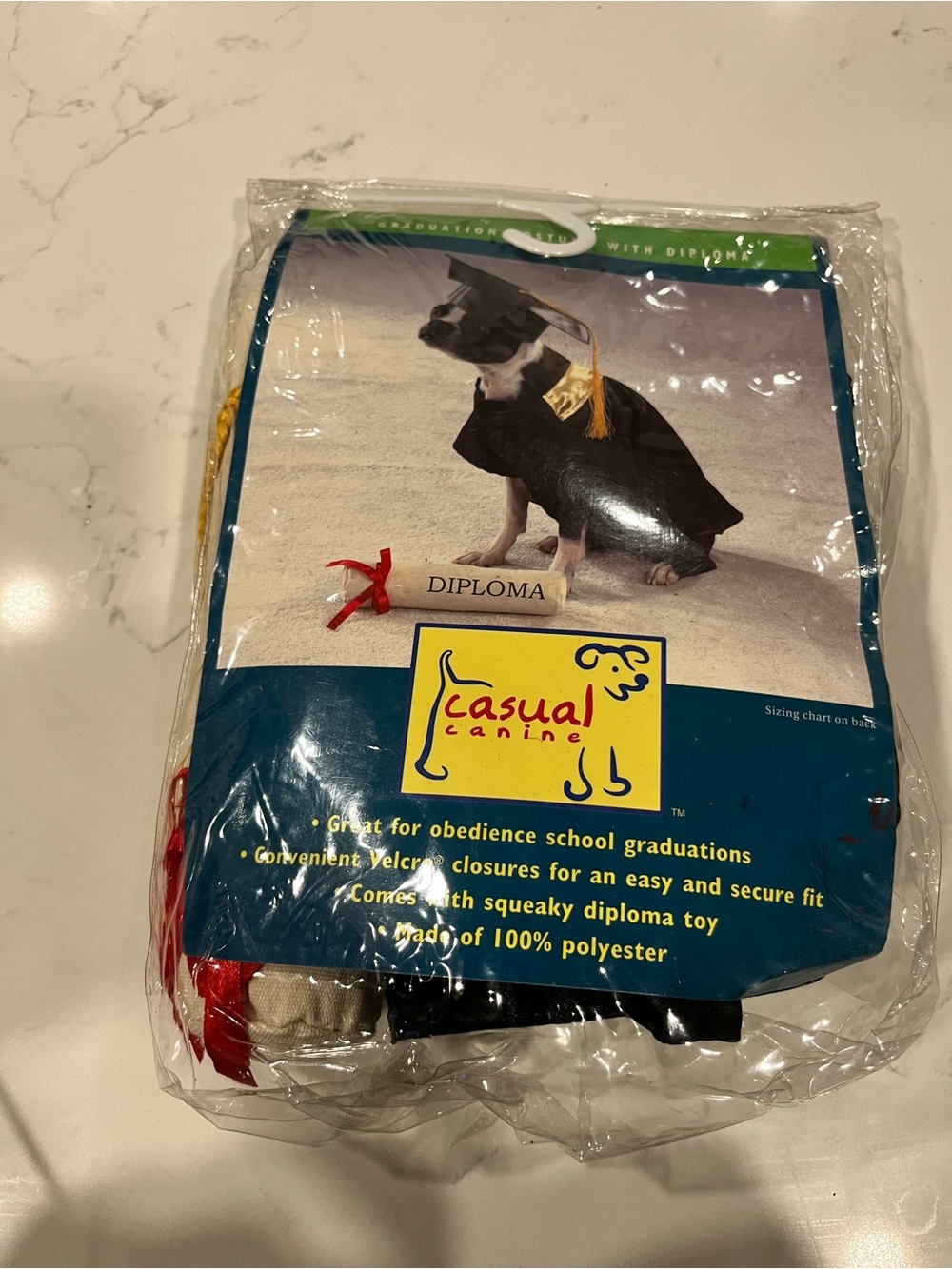 Black Graduation Dog Costume with Gold Tassel and Red Diploma